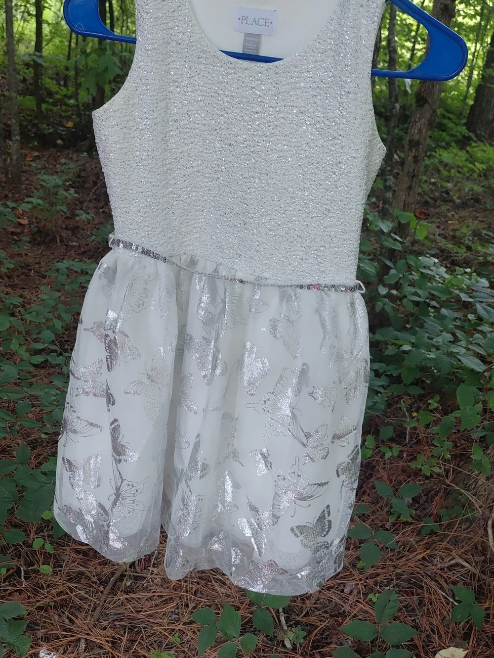 The Children's Place White Silver Sparkle Butterfly Party Dress